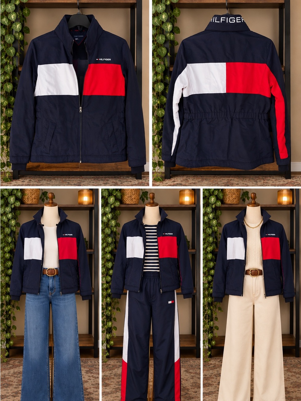 Tommy Hilfiger Navy, White & Red Colorblock Windbreaker Jacket